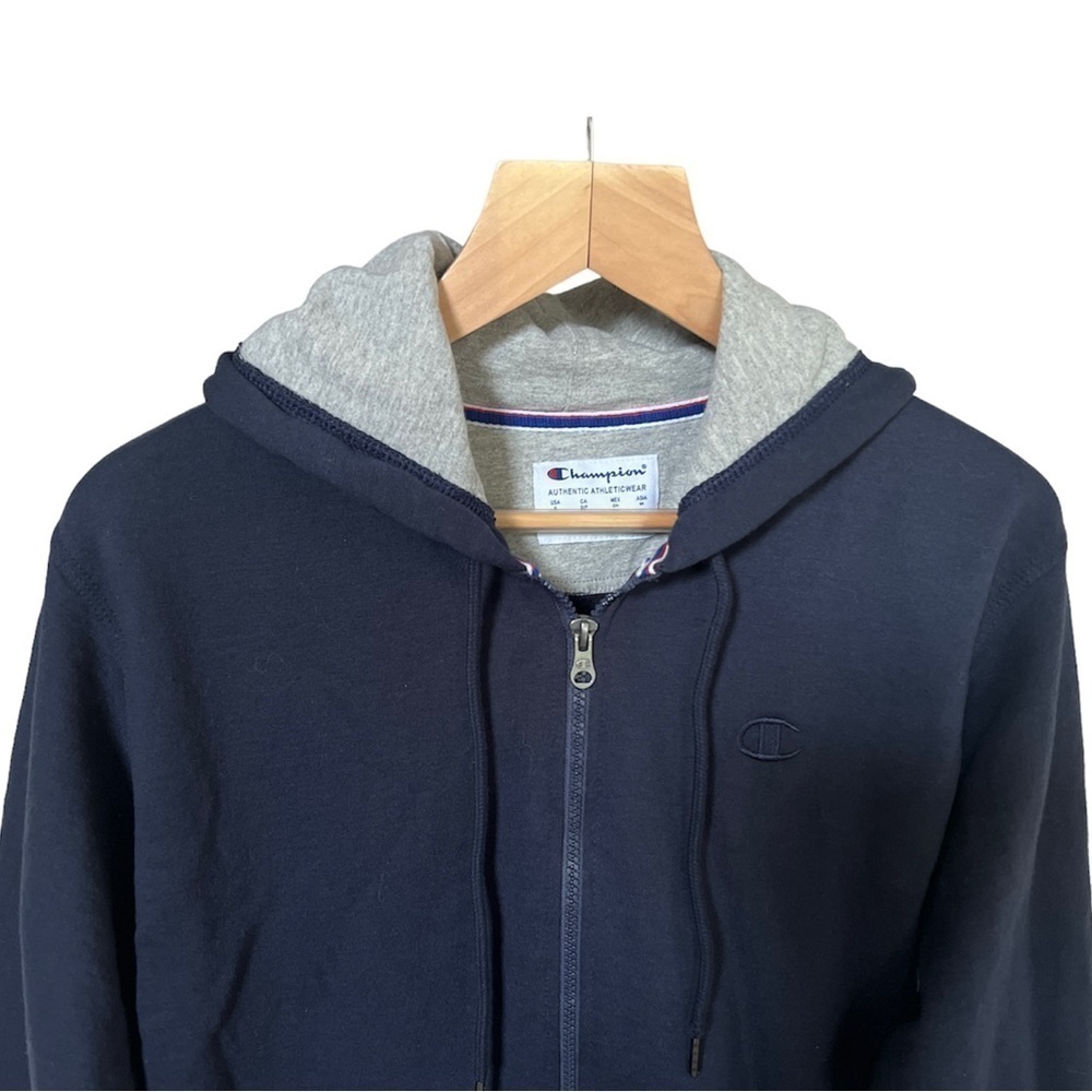 Champion Powerfleece Men’s Navy Blue Full Zip Hooded Sweatshirt, Size Small - Picture 3 of 8